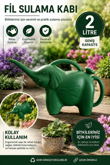 Elephant Model Flower Plant Watering Apparatus Flower Watering Container 2 Liters (Green)