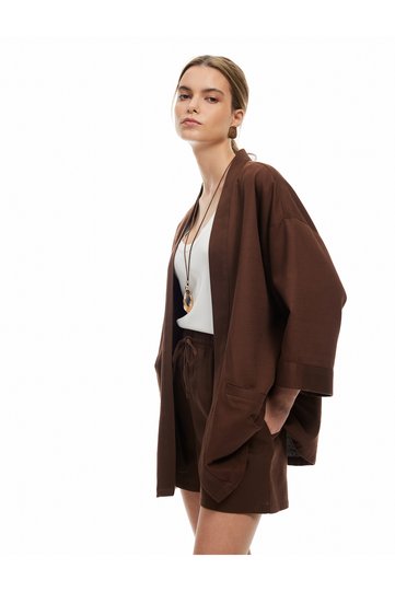 3/4 Wide Sleeve Oversize Kimono with Cotton Pockets