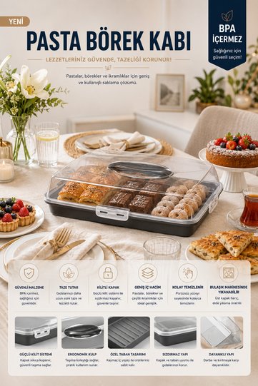 Rectangular Cake Pan with Lid, Pastry Transport and Storage Container, Green