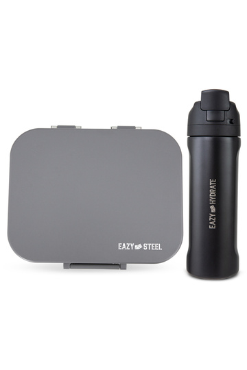 Premium Stainless Steel Lunch Box w/ Stainless Steel Water Bottle 710ml – Grey