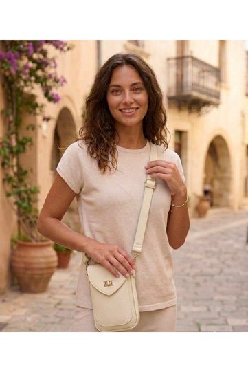 Women's Cream Crossbody Small Shoulder Bag, Wallet and Phone Bag