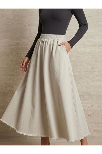 Pocketed Elastic Waist Skirt-Stone