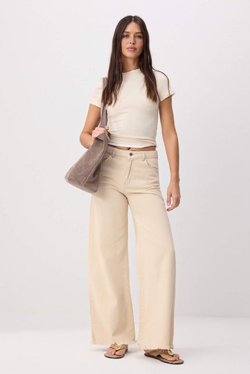 Stone Tencel Blended High Waist Wide Leg Jeans Twoss26Je00244