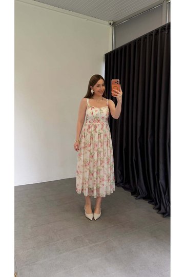 Borden Rose Detailed Dress Ecru