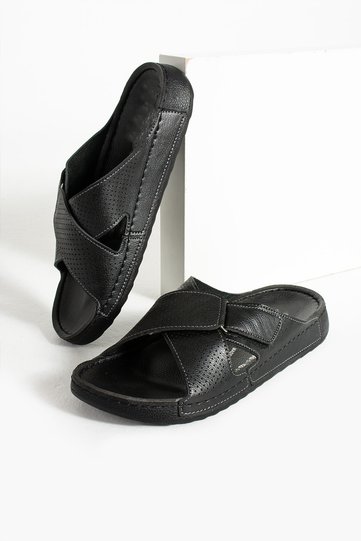 Birrbazaar Men's Orthopedic Sole Adjustable Velcro Stitched Stylish Indoor/Outdoor Leather (Synthetic) Slipper