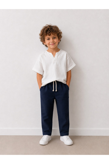 Boy's 100% Cotton Muslin 2-Piece Set Oversize Summer Top and Bottom Set