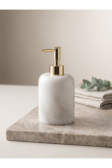 Faralya Home Minimalist Design Marble Liquid Soap Dispenser Gold Pump (9X11 cm) - Stylish Bathroom Set Complement