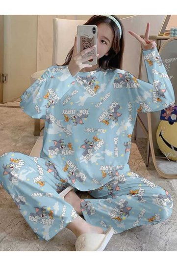 Long Sleeve Pajama Set Tom And Jerry Supersoft Basic Single Jersey