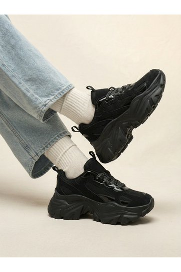 Black Thick Sole Women's Sneaker – High-Sole Casual Comfortable Sports Shoes