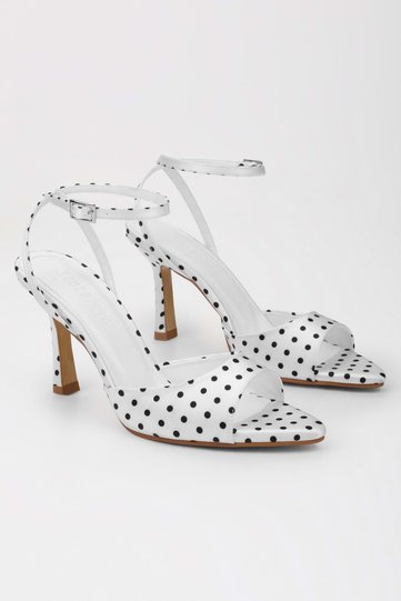 Women's Valeria White Satin Polka Dot Heeled Shoes
