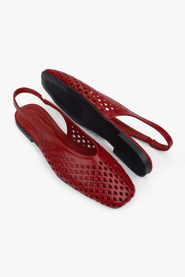 Women's Selira Red Leather Perforated Ballerinas