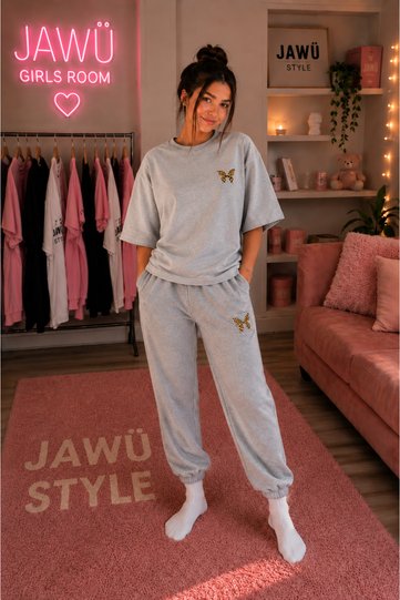 Leopardbutterfly Print Detailed Oversize Cotton T-Shirt Tracksuit Set