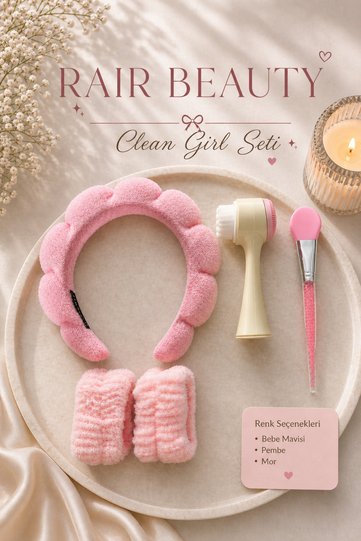 Women's Terry Cloth Curved Spa Makeup Crown, Face Washing Wristband Set, Facial Cleansing Brush and Mask Application Brush (Gift) Clean Girl Set