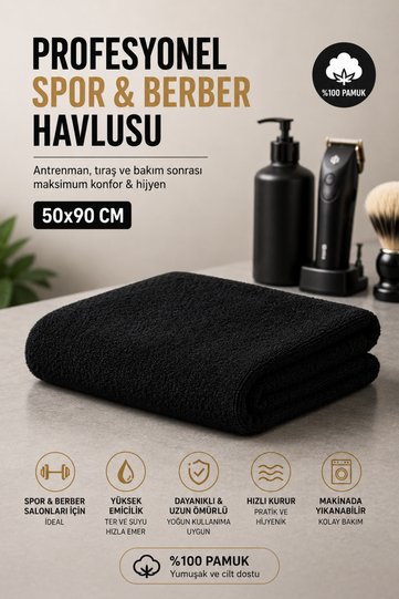 Black Sports Fitness Towel Stain-Repellent Hairdresser Barber Towel 50X90 cm