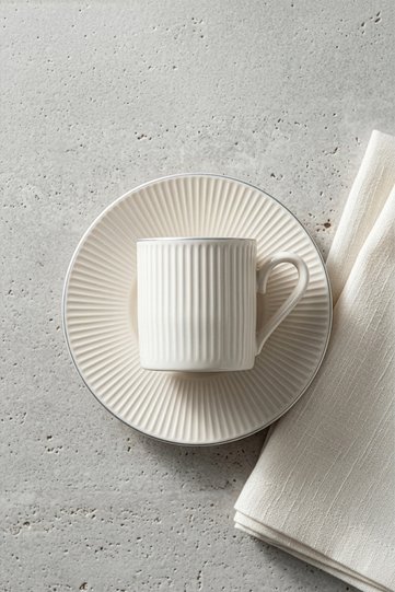 Elif Platinum Gilded 4 Piece Porcelain Coffee Cup Set for 2 People