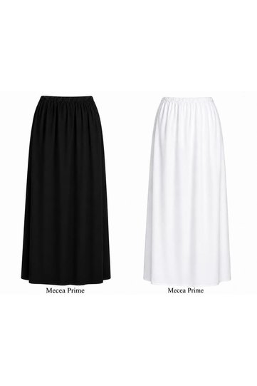 Long Skirt Lining Black-White – Knitted Fabric Lycra Non-Slip Inner Skirt Lining – Flexible Waist Elastic for Hijab Combination