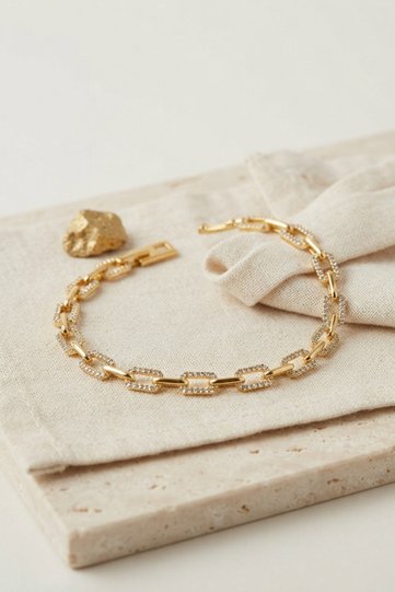 Gold Color Brass Row Square Model Zircon Stone Bracelet