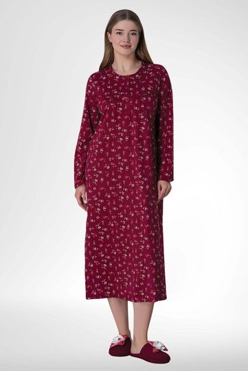 Mecit 6025 Burgundy 100% Cotton Plus Size Women's Nightdress