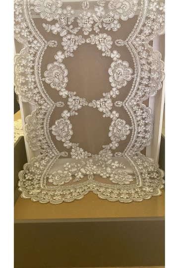 Table Runner, Tablecloth Runner with French Lace Detail, 58 X 35 Cm, Single Piece