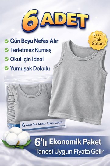 Pack of 6-Piece Boys' Tank Tops, Cotton Piece Comfortable Premium Quality