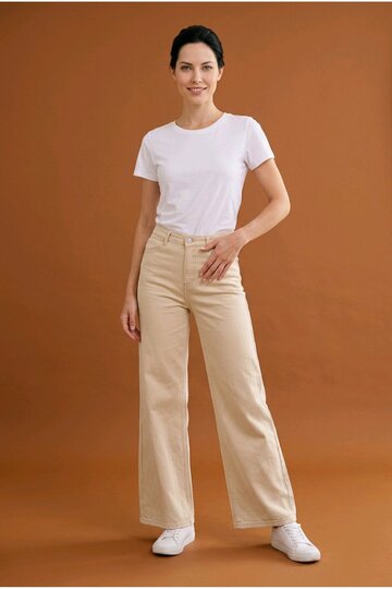 Palazzo Pants - Cream Color with Rounded Cuffs Lycra New Season Jeans