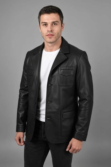 Martell Genuine Leather Men's Black Blazer Leather Jacket