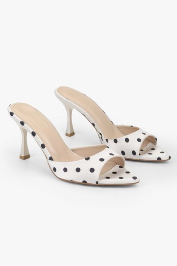 Women's Marielle Ecru Satin Polka Dot Heeled Slippers
