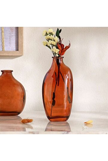 Joey Glass Amphora Vase 7x5.6x15cm - Amber