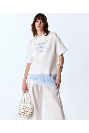 Dantel Mix Slogan T-Shirt