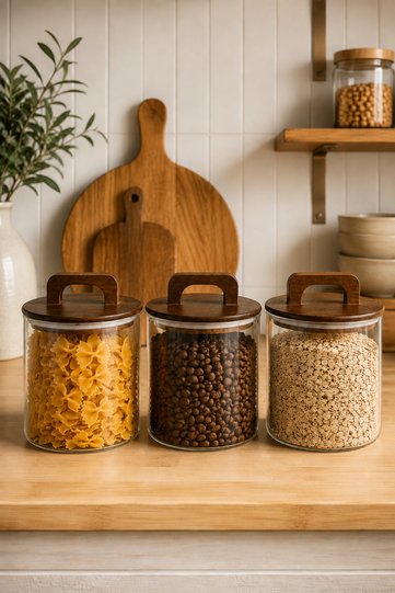 Aria- 3-Piece Borosilicate Jar with Bamboo Lid 600 ml Striped