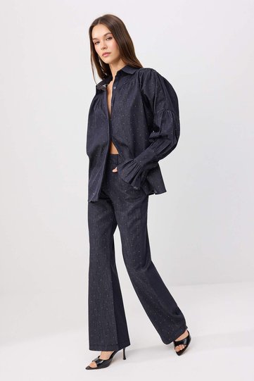 Dark Blue Stone Shirt Pants Denim Bottom - Top Set Twoss26Au00270