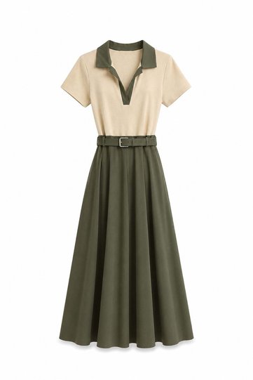 Teltow Skirt Tencel Garnished Belted Dress Khaki
