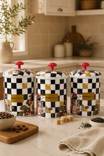 Set of 3 Flower Patterned Plastic Storage Containers 2.5 L