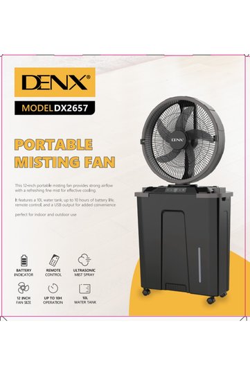 مروحة رذاذ محمولة DX2657 بخزان ماء كبير سعة 10 لتر |   رذاذ ضبابي بالموجات فوق الصوتية وجهاز تحكم عن بعد.