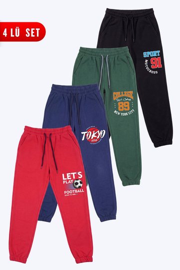 Boys' 4-Piece Double Pocket Printed Jogger Sweatpants