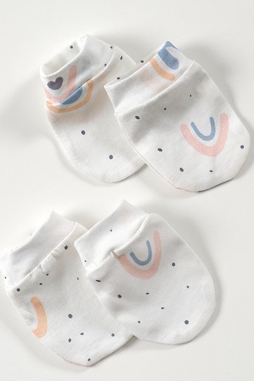 Rainbow Organic Cotton Baby Newborn 2 Pair Gloves Set-white