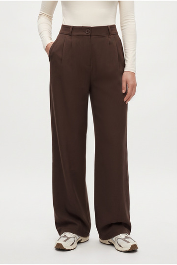 Lycra Series Flexible Brown Palazzo Trousers with Elastic Waist
