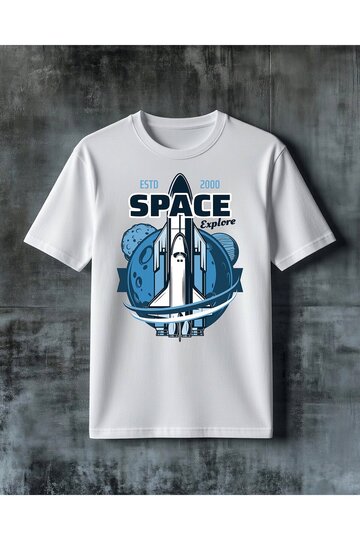 Space Explore Rocket Printed Oversize T-Shirt