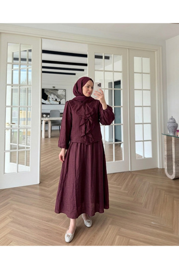 Women's Thin Modal Fabric Ruffle Detailed Lined Hijab Skirt Two-Piece Set
