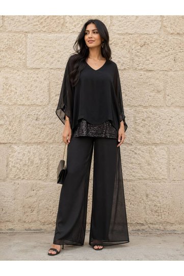 Women's Original Italian Silk Sequin Cotton Fabric Suit Blouse and Trousers 42-46