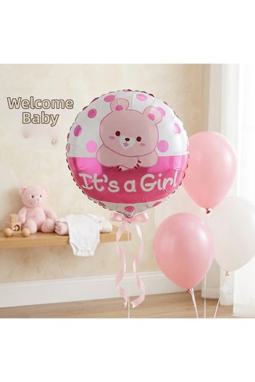 It's a Girl 18 Inch Round Foil Balloon with Pink Teddy Bear Baby Shower Balloon Welcome Baby Girl Baby Birth Decoration Gender Reveal Gender Reveal Helium Compatible