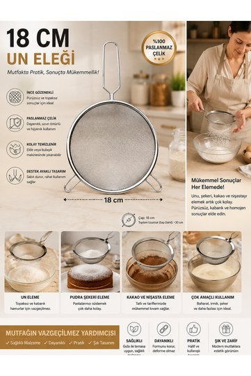 Stainless Steel Flour Sieve 18 Cm| Sugar Pulses Strainer Sieve with Handle