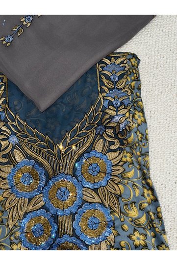 Elegant White Mukhawir with Gold Floral Embroidery and Sheer Shawl