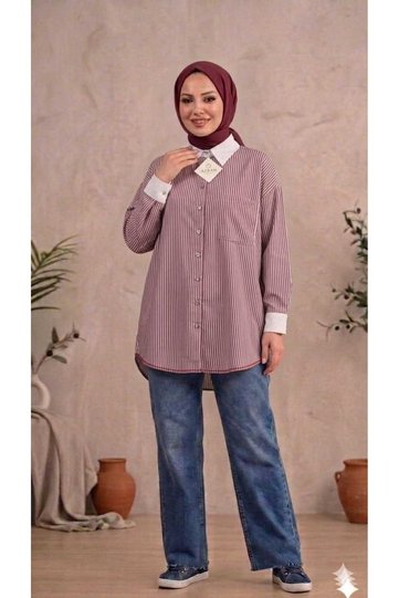 Women's Striped Embellished Hijab Shirt