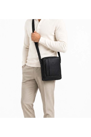 Men's Black Color Genuine Leather Shoulder Strap Messenger Bag Shoulder Bag