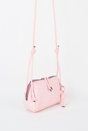 Women's Nazen Pink Knitted Design Faux Leather Small Size Zipper Closure Handbag and Shoulder Bag