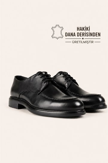 Men's Black Genuine Leather Lace-Up Shoes - Blumen