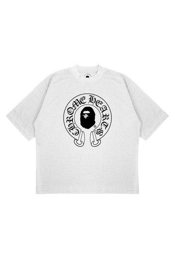 Unisex Oversize a Bathing Ape X Chrome Printed Boxy Fit Thick Fabric (240Gsm) T-Shirt