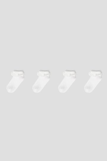 Set of 4, 8 Pairs of Baby Girl Lace White Booties Socks