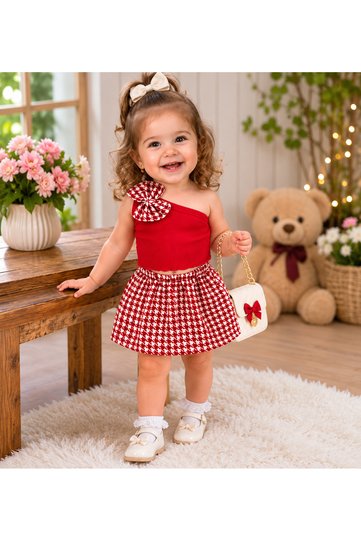 Baby Children's Single Sleeve Crop Skirt Set Top and Bottom Set